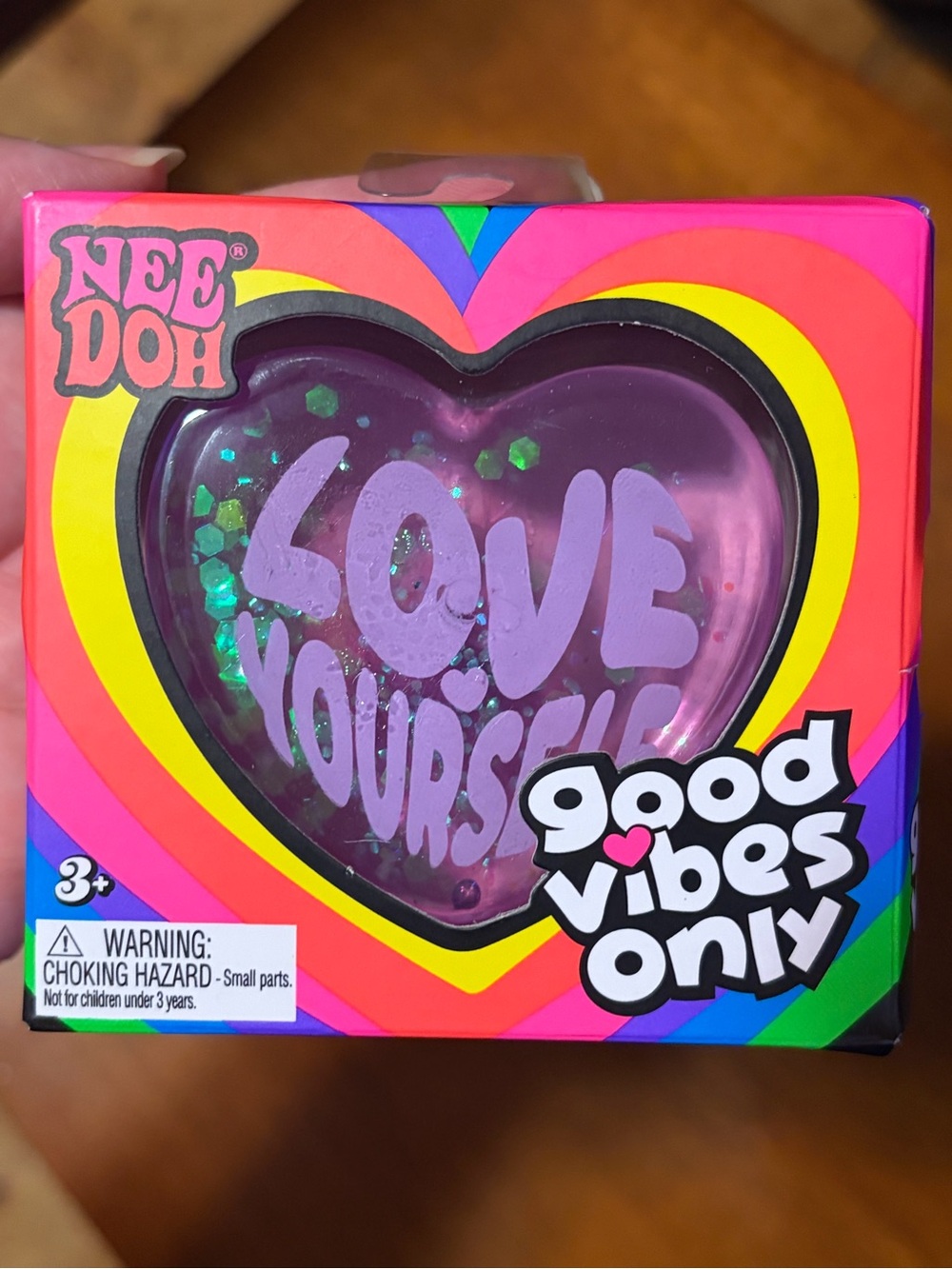 NEW RARE Schylling NeeDoh Good Vibes Only Heart- Purple Glitter Squishy Toy
